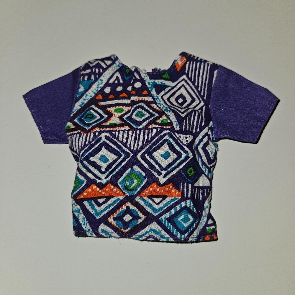VTG Ken Shirt 90s Retro Purple White Orange Geometric Tiki Barbie Doll